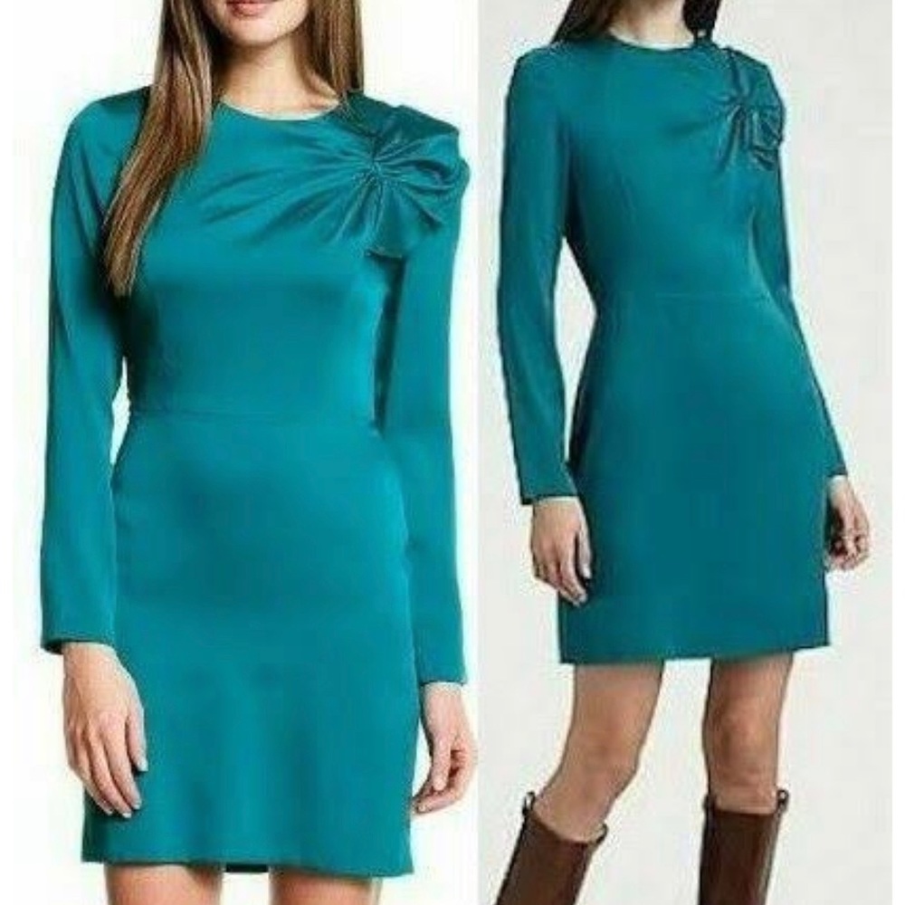 DVF silk teal bow dress - size 2